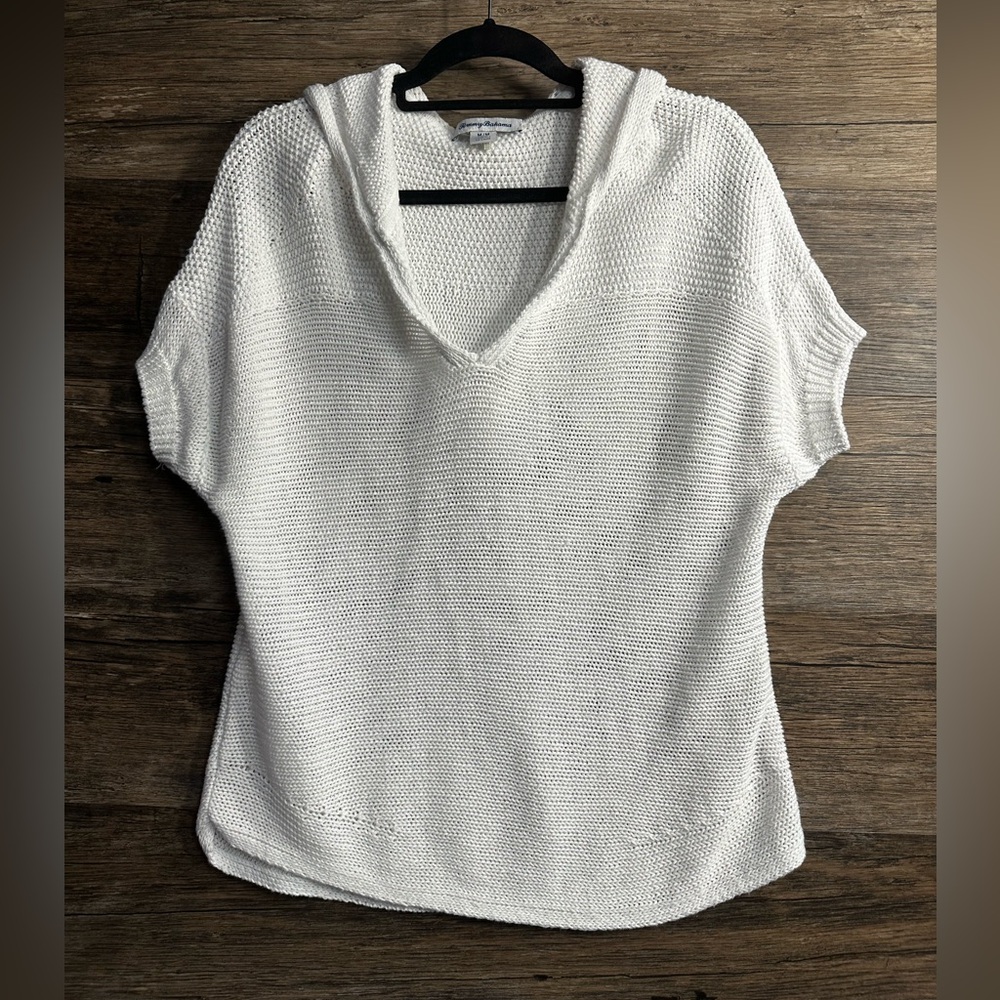 Tommy Bahama White Hooded V-Neck Sweater